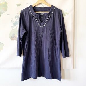 Coolibar Top Size Large Oceanview Tunic Navy Blue White UPF 50 UV Protection